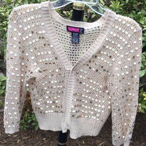 Say What? Knit V Neck Sequin Decorated Wrap Cardigan